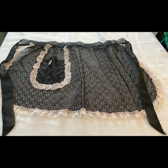Vintage waitress maid sheer sexy apron costume black and white lace